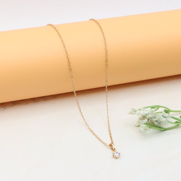Minimal Yellow Gold Solitaire Necklace Adjustable Chain, XPNL0301 - Picture 9 of 13
